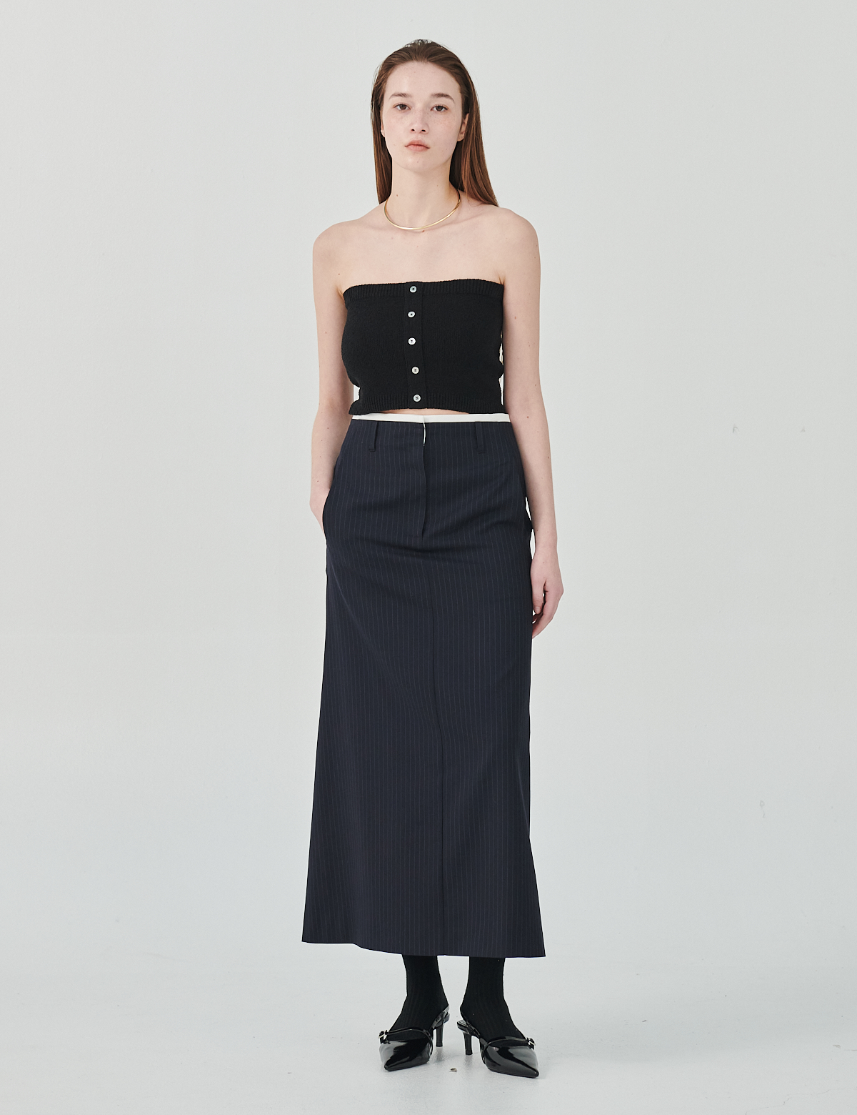 BUTTON DETAIL KNIT TUBE TOP