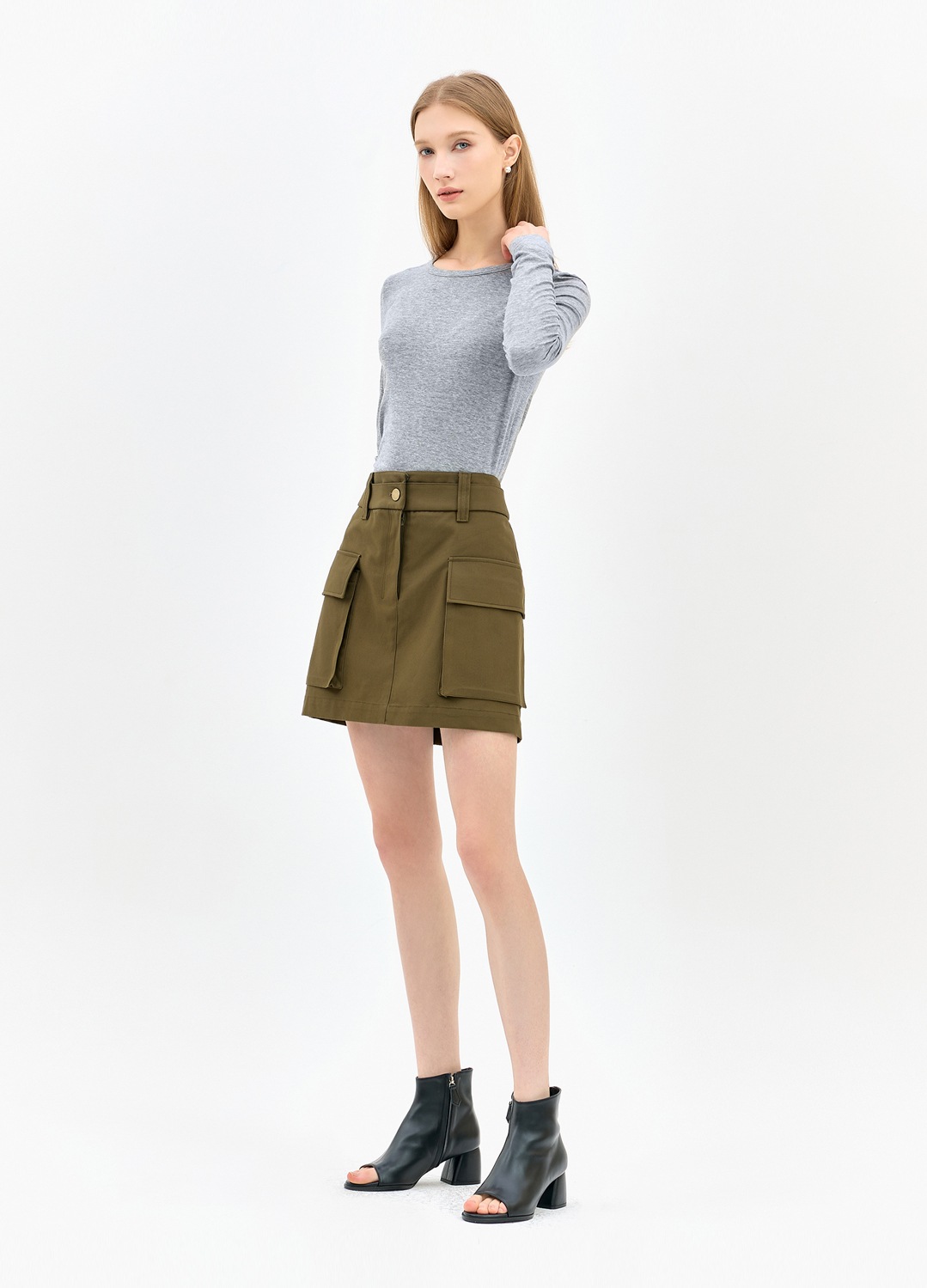 [EBM OUTLET]숏 카고 스커트_KHAKI_7