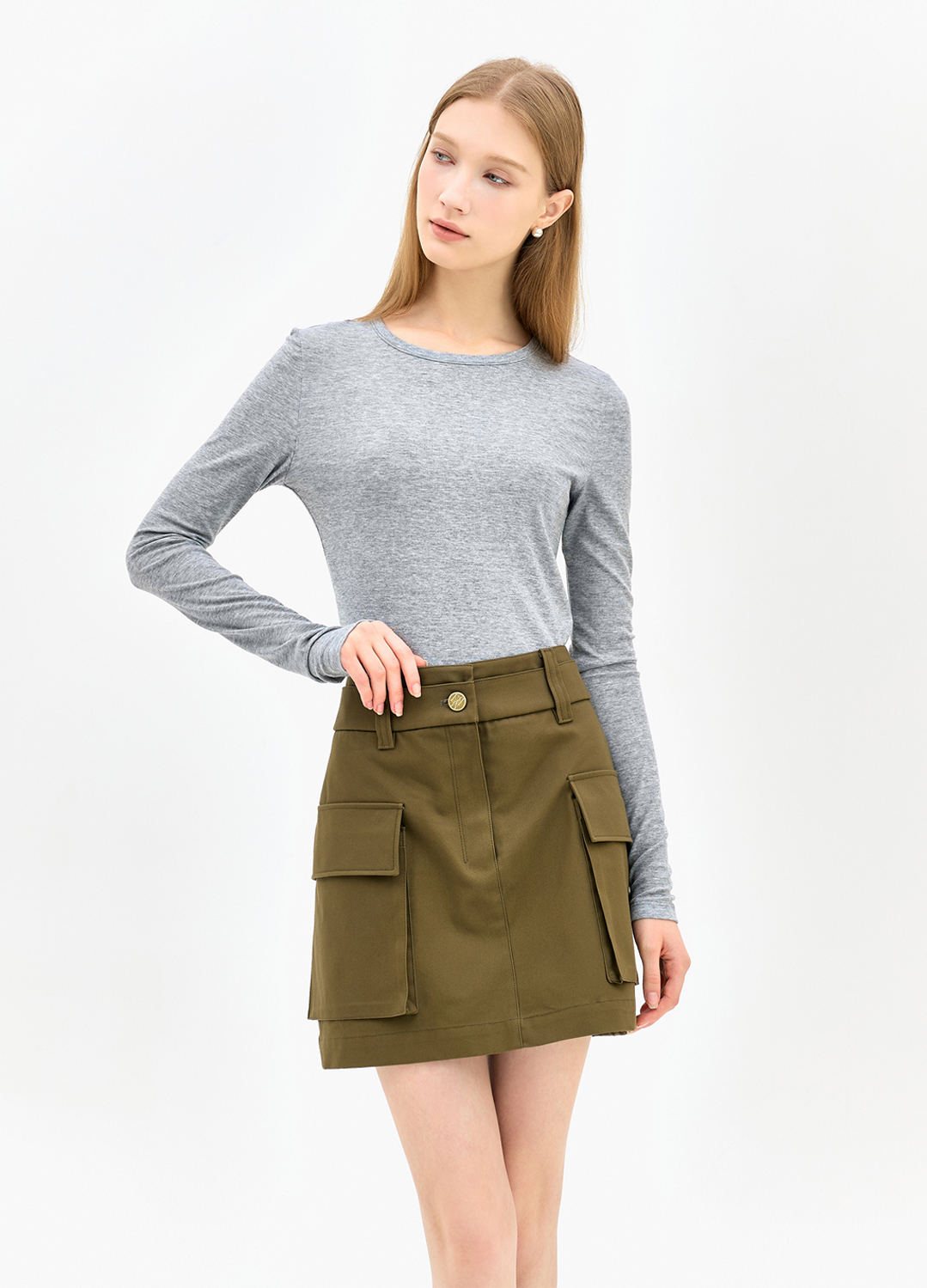 [EBM OUTLET]숏 카고 스커트_KHAKI_5