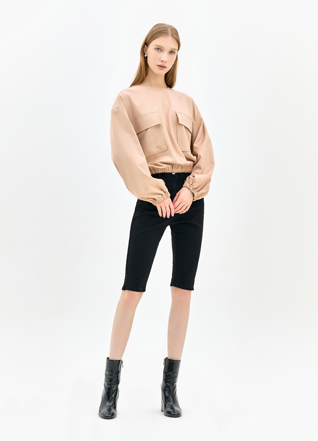 [EBM OUTLET]라운드 넥 스트링 블라우스_ROSE BEIGE_3