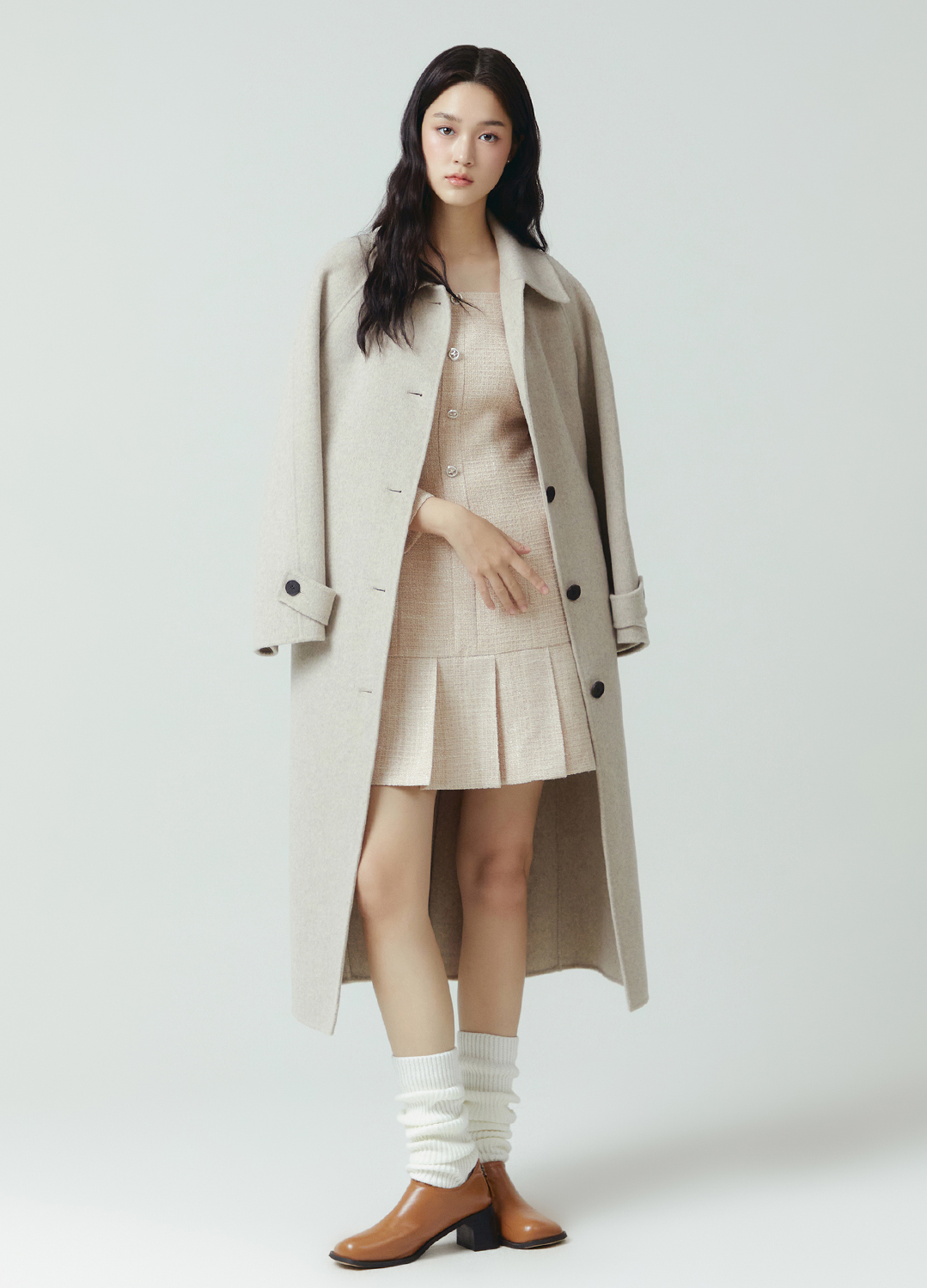 [Exclusive]싱글 스탠카라 핸드메이드 롱코트_LIGHT BEIGE_5