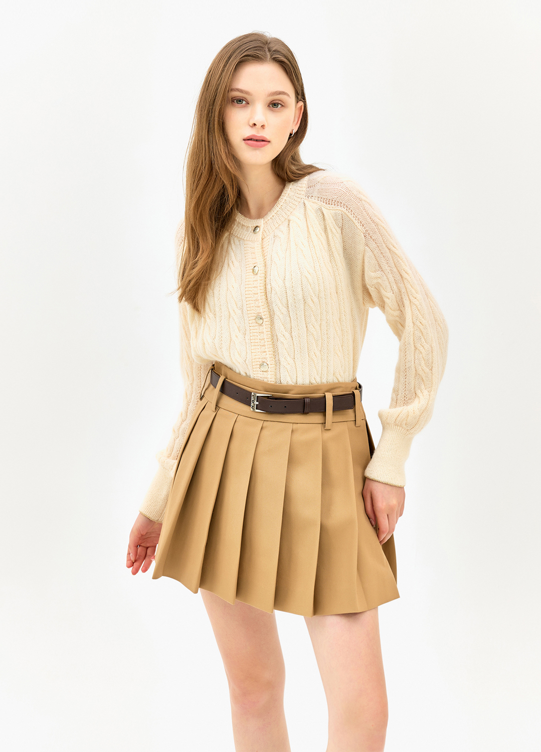 [EBM OUTLET]라운드 넥 케이블 가디건_LIGHT BEIGE_1