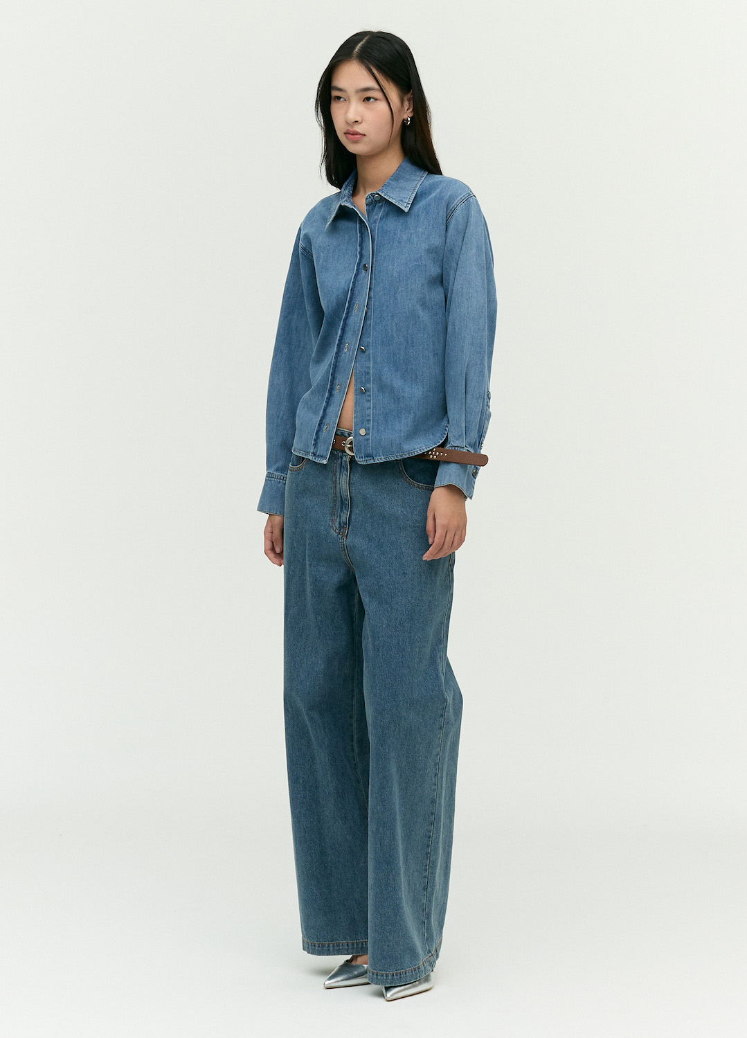 [EBM OUTLET]스탠카라 데님 블라우스_BLUE_5