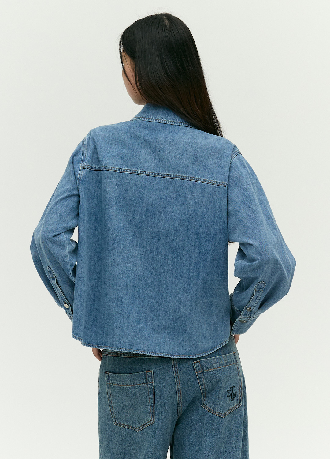 [EBM OUTLET]스탠카라 데님 블라우스_BLUE_7