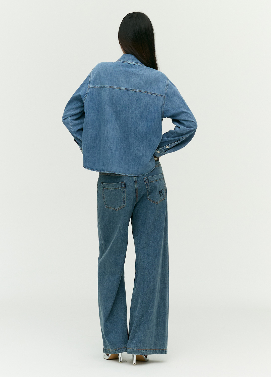 [EBM OUTLET]스탠카라 데님 블라우스_BLUE_8
