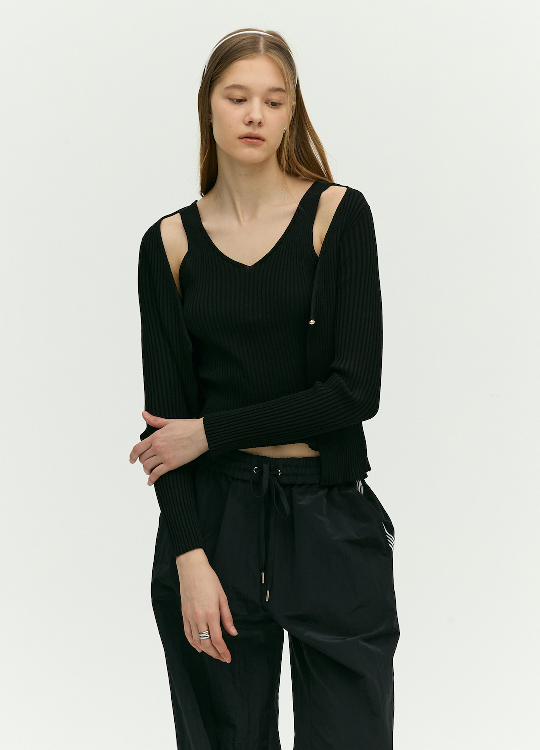 [EBM OUTLET]볼레로 레이어드 니트_BLACK_2