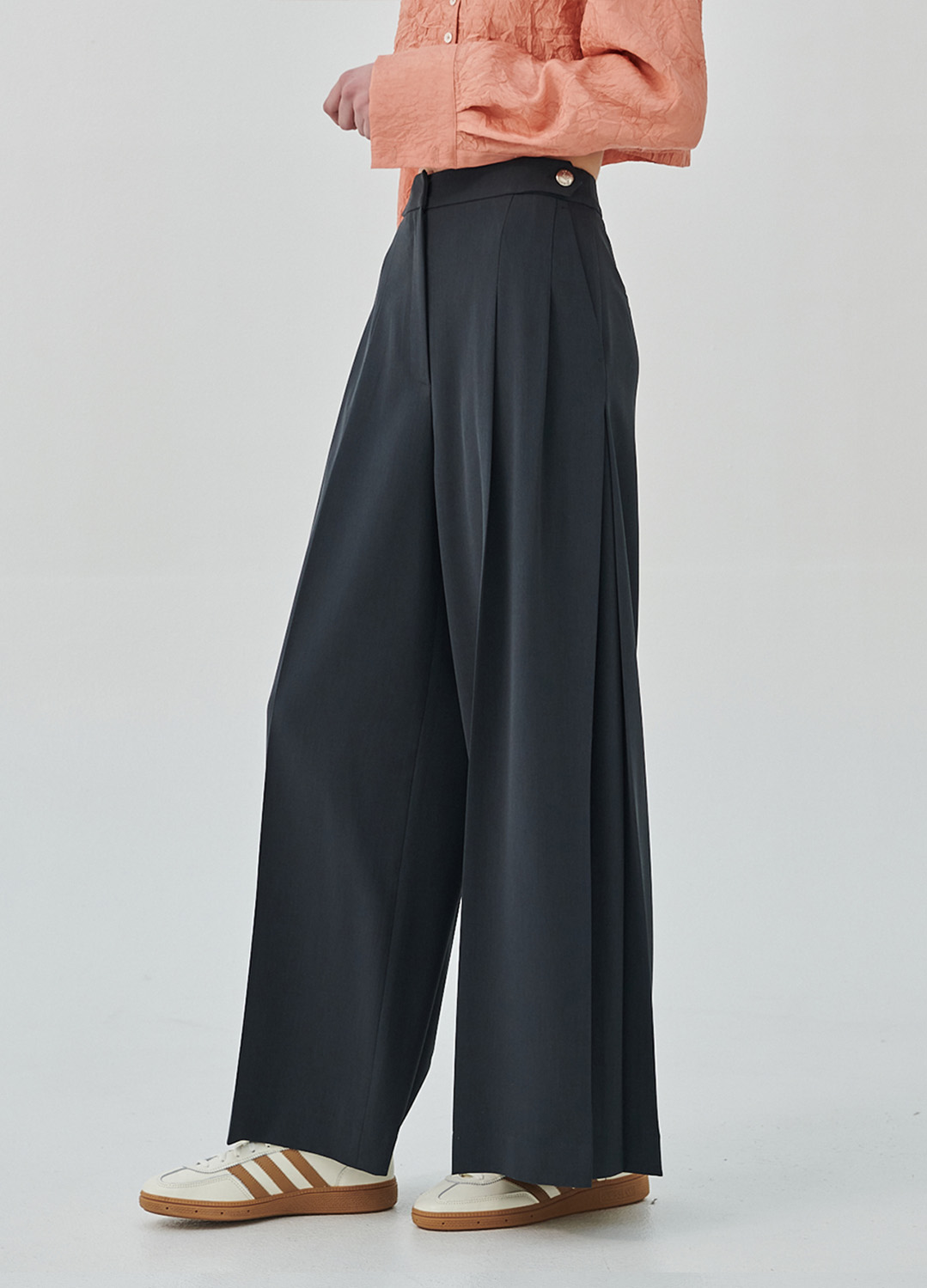 WIDE LEG SIDE TUCK PANTS_DARK GREY_2