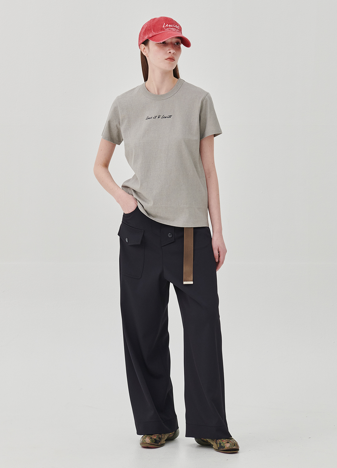 BELTED POCKET PANTS_NAVY_4