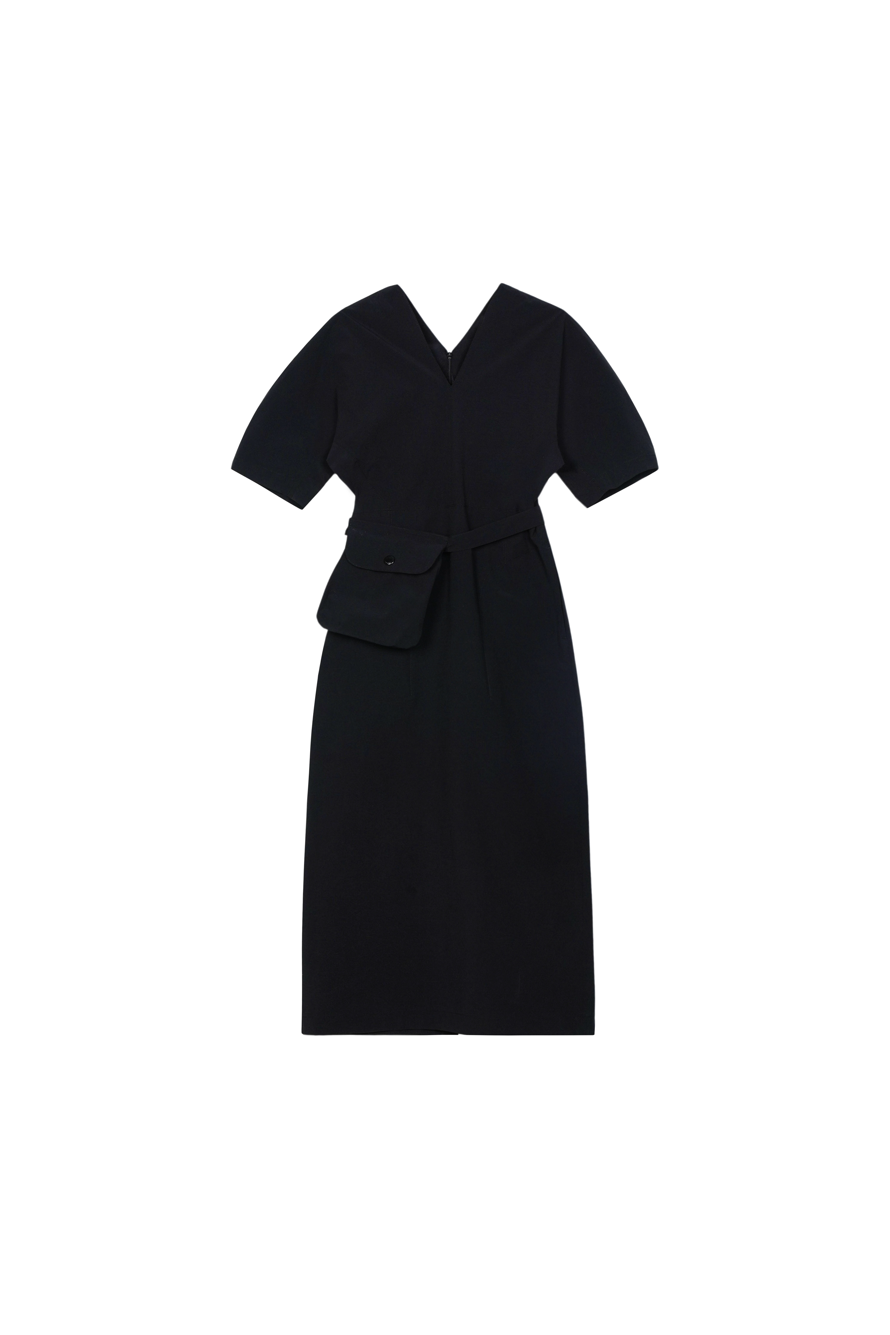 V-NECK VOLUME SLEEVE DRESS_STRONG BLACK_6