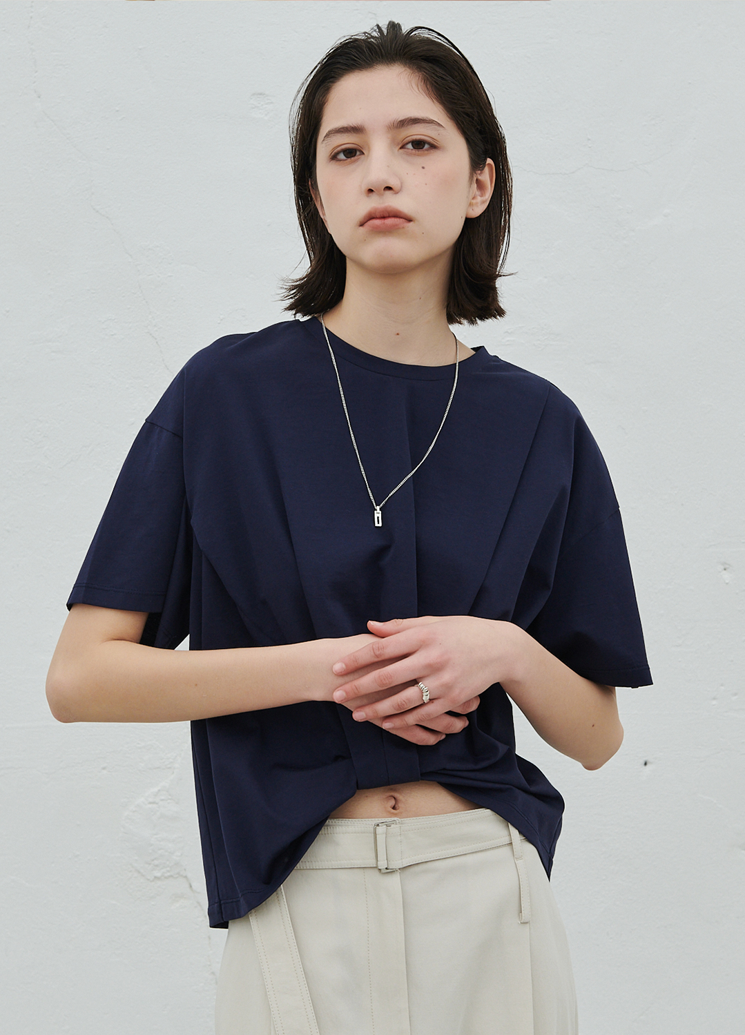 TIE-UP HALF SLEEVE T-SHIRT_DARK NAVY_1