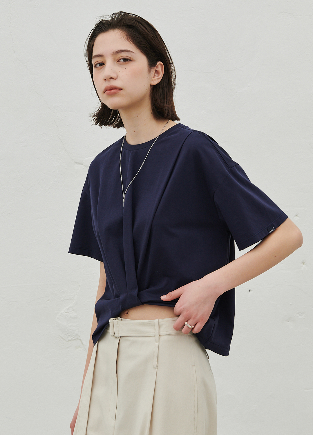 TIE-UP HALF SLEEVE T-SHIRT_DARK NAVY_3