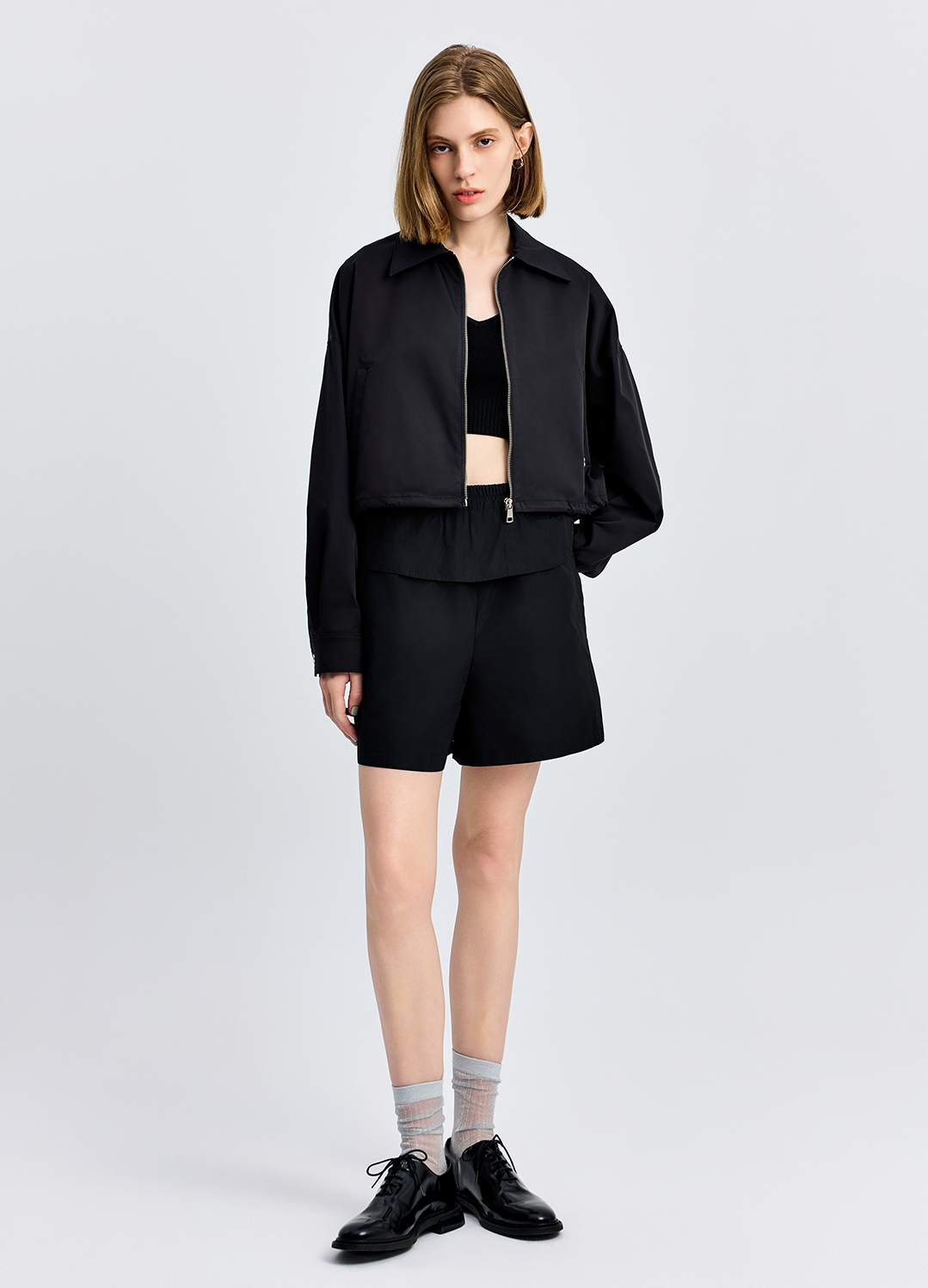 [EBM OUTLET]스탠카라 집업 아우터_BLACK_2