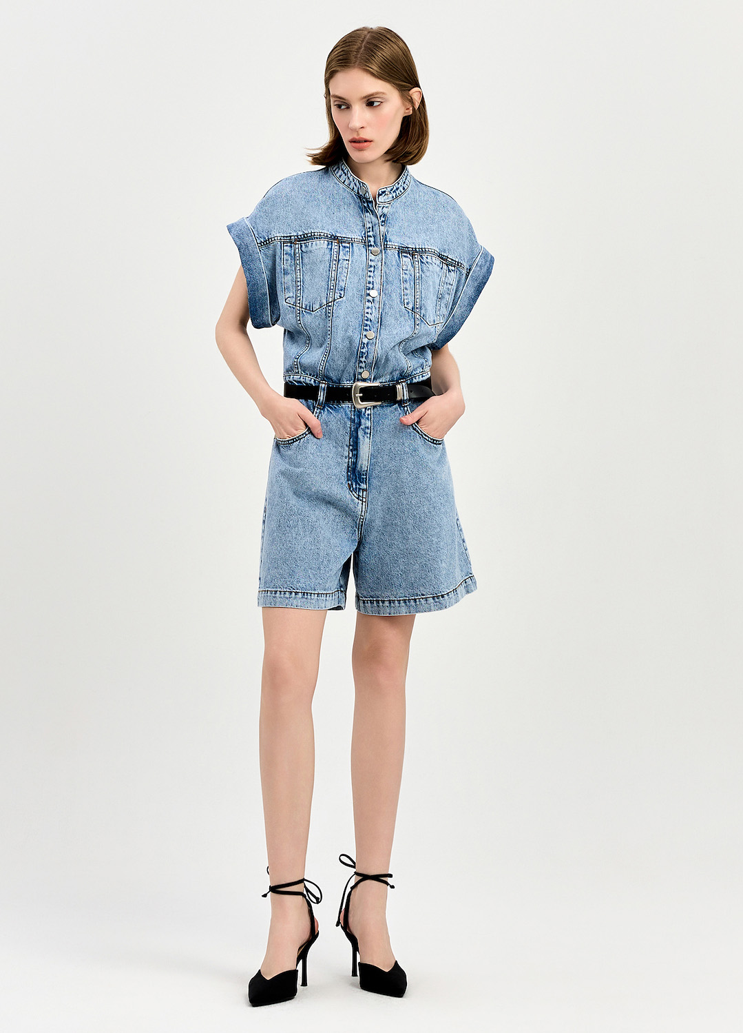 [EXCLUSIVE] 벨티드 데님 점프수트_BLUE_5