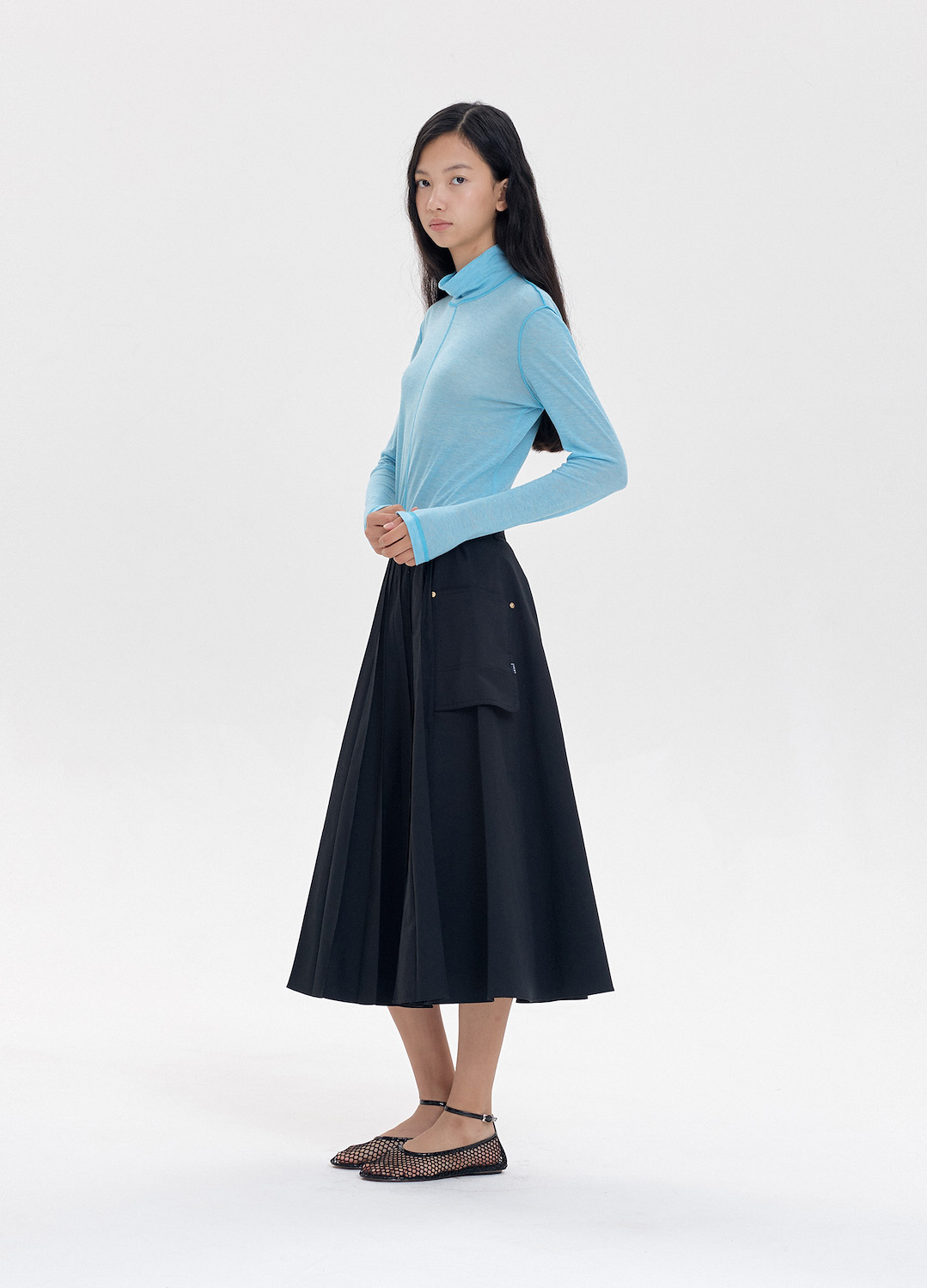 COTTON PLEATS LAP SKIRT_STRONG BLACK_3