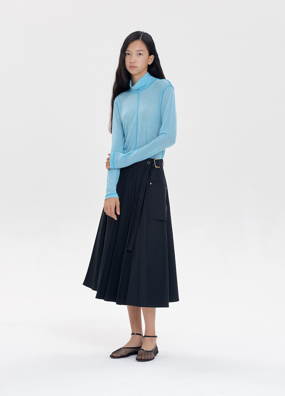 COTTON PLEATS LAP SKIRT_STRONG BLACK_4