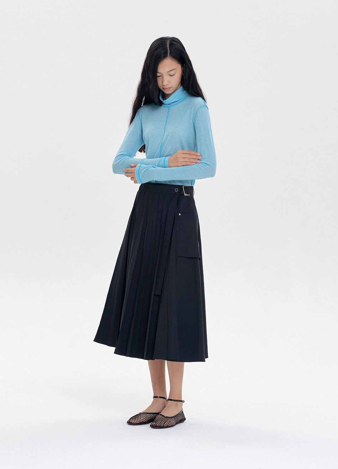 COTTON PLEATS LAP SKIRT_STRONG BLACK_5