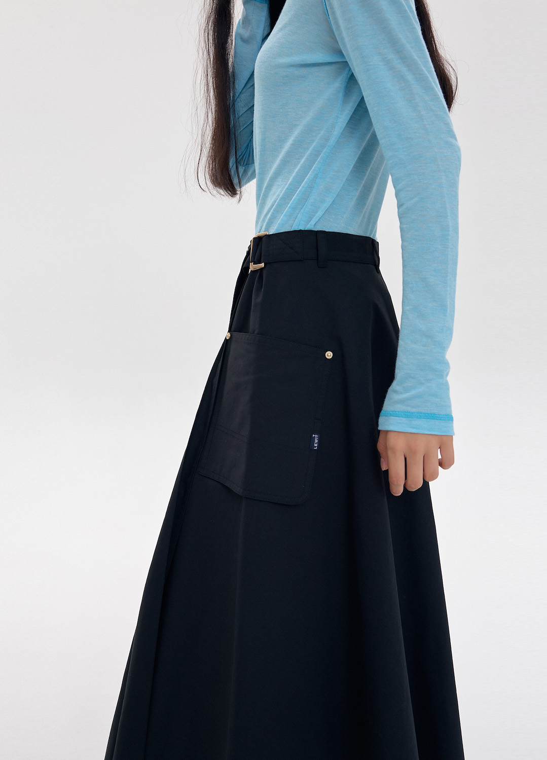COTTON PLEATS LAP SKIRT_STRONG BLACK_8
