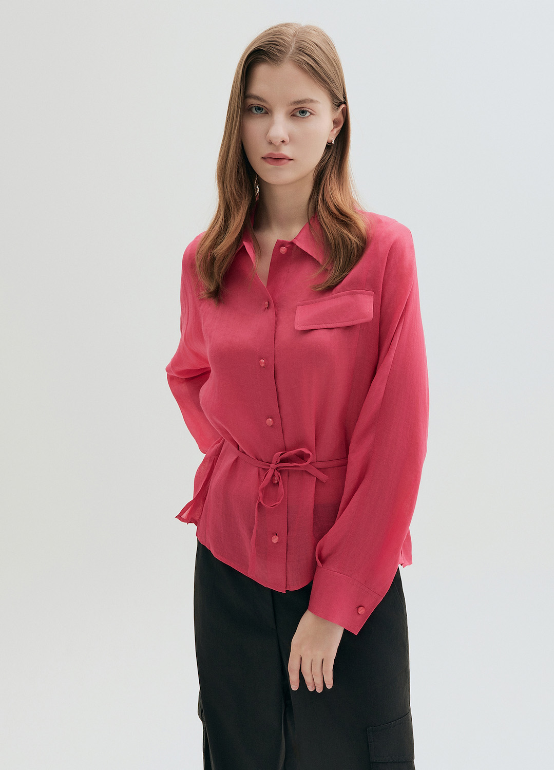 [2차 리오더] 스탠카라 스트링 블라우스_PINK_2