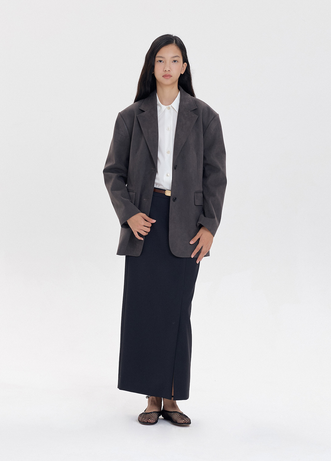 SINGLE TWO-BUTTON SUEDE JACKET_GREY_1