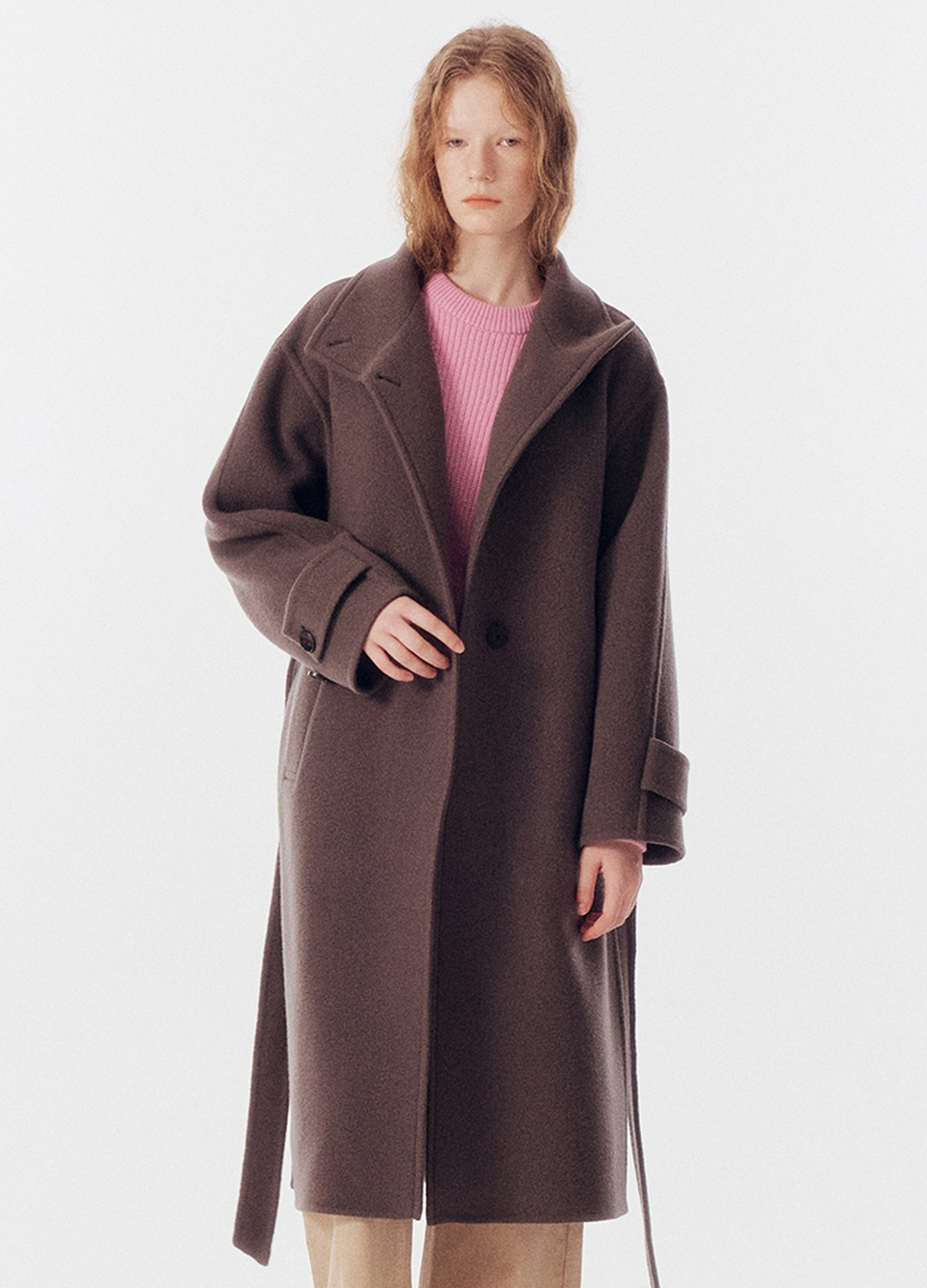 WOOL BLEND HIGH NECK LONG COAT_KHAKI GREY_2