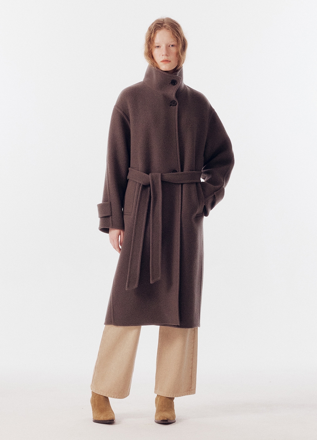 WOOL BLEND HIGH NECK LONG COAT_KHAKI GREY_7