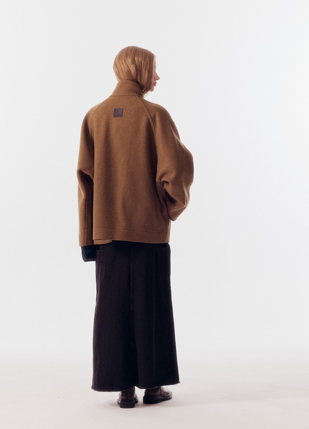 WOOL BLEND HIGH NECK HALF COAT_KHAKI BROWN_6