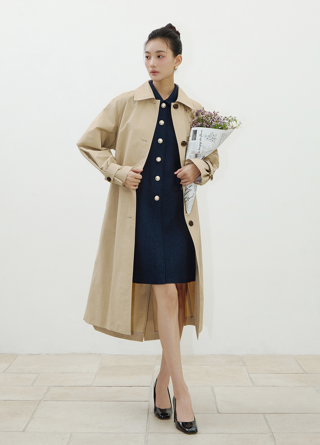[Exclusive]스탠드 카라 싱글 트렌치_BEIGE_1