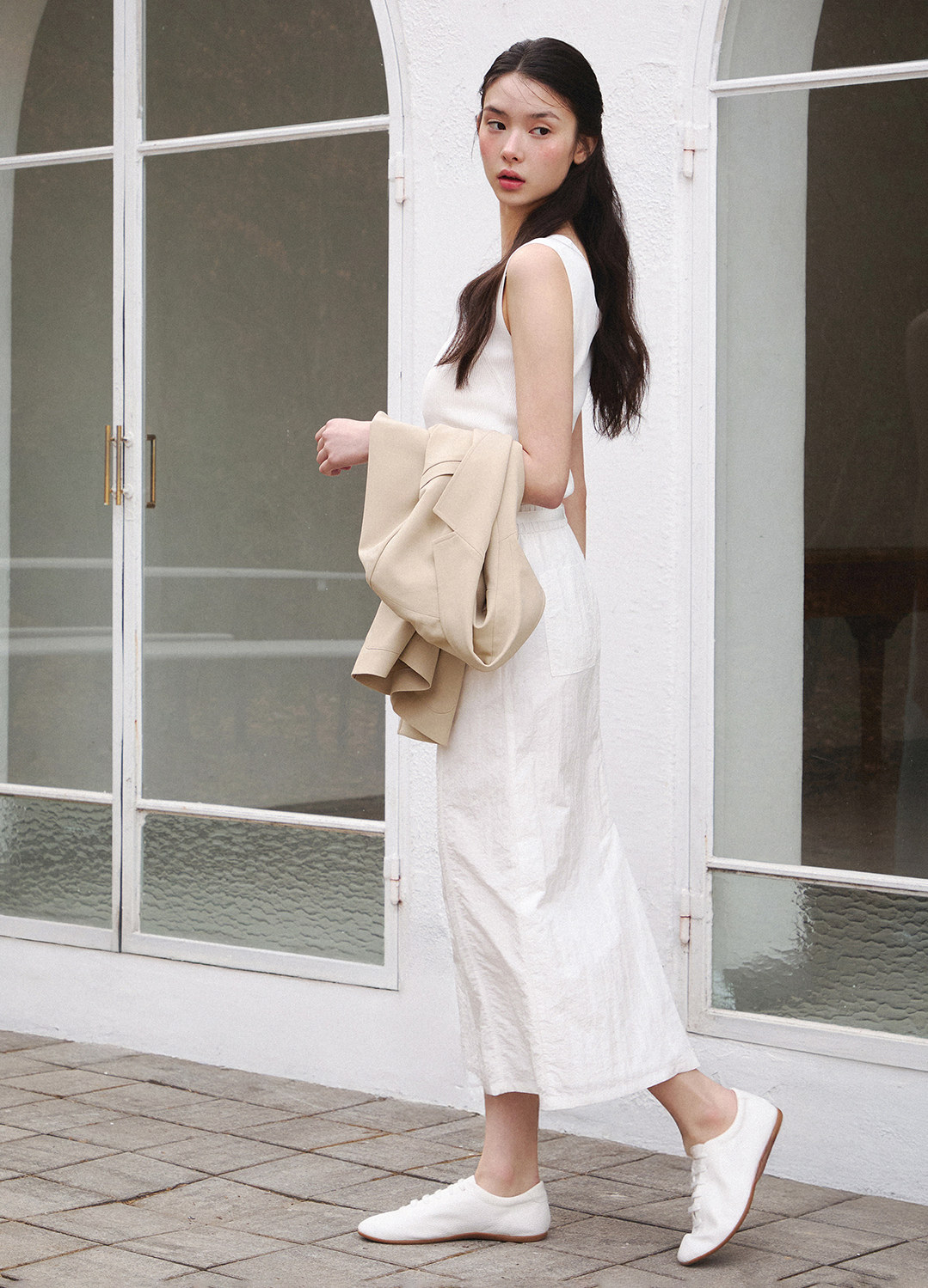 [Exclusive]H라인 나일론 스커트_WHITE_3