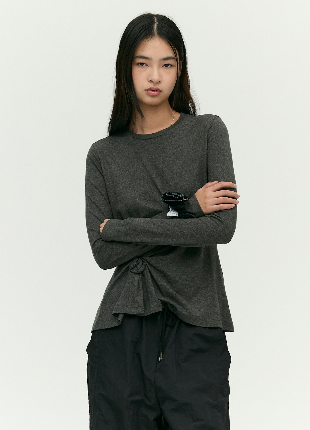 라운드형 져지 티셔츠_DARK GREY_2