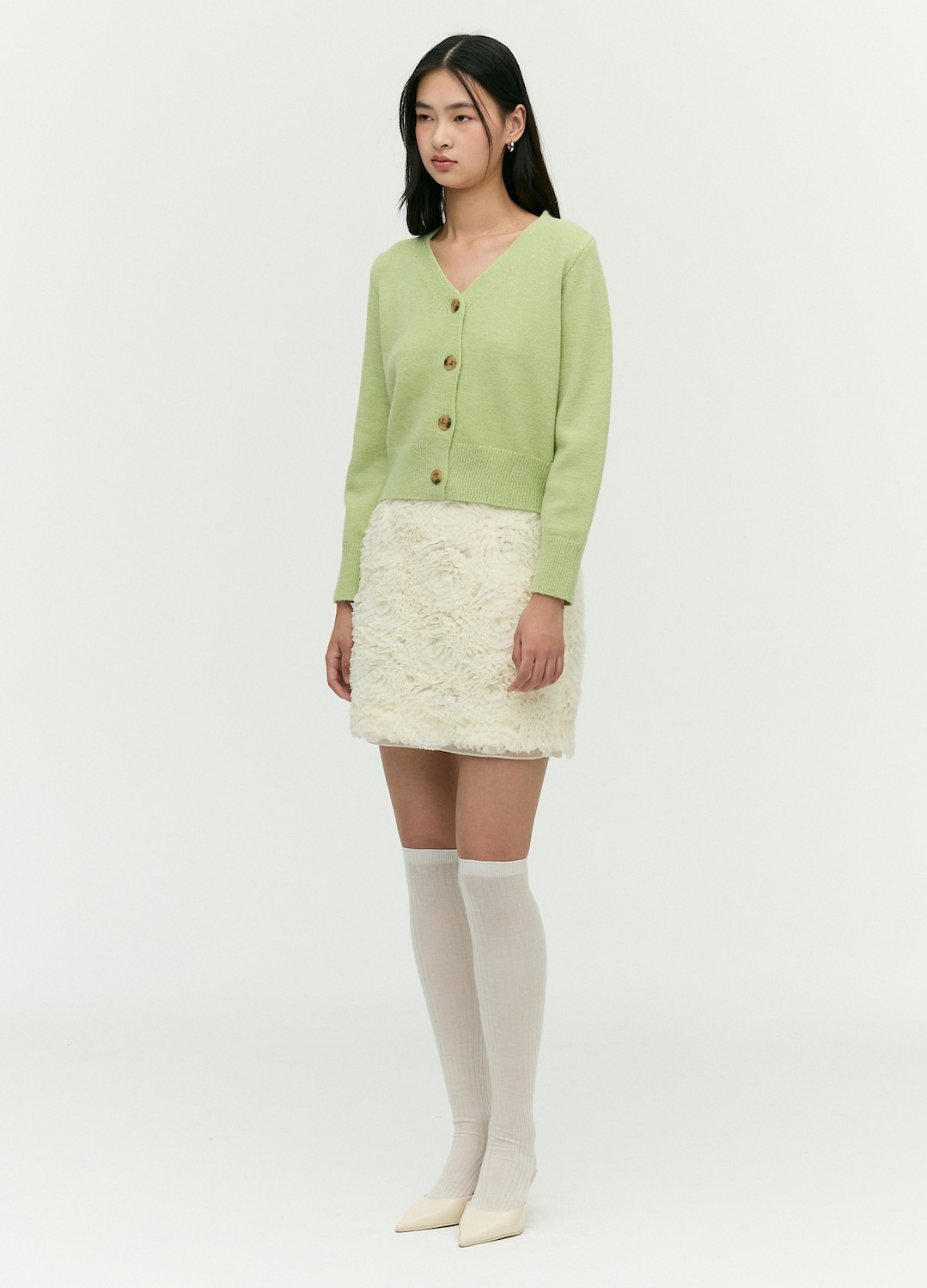 베이직 브이넥 가디건_LIGHT GREEN_4