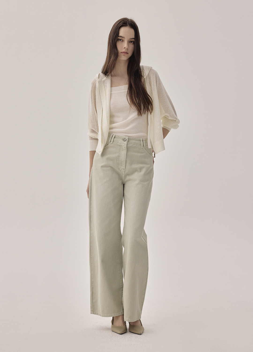 세미 와이드 핏 데님 팬츠_LIGHT KHAKI_2