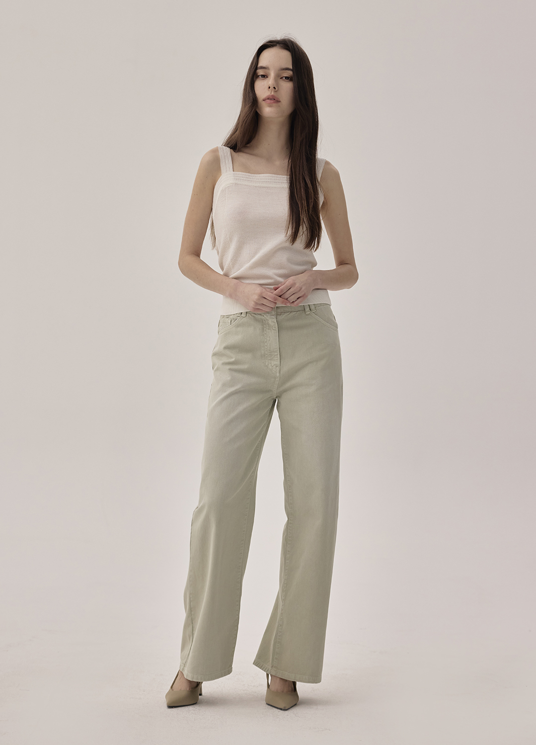 세미 와이드 핏 데님 팬츠_LIGHT KHAKI_5
