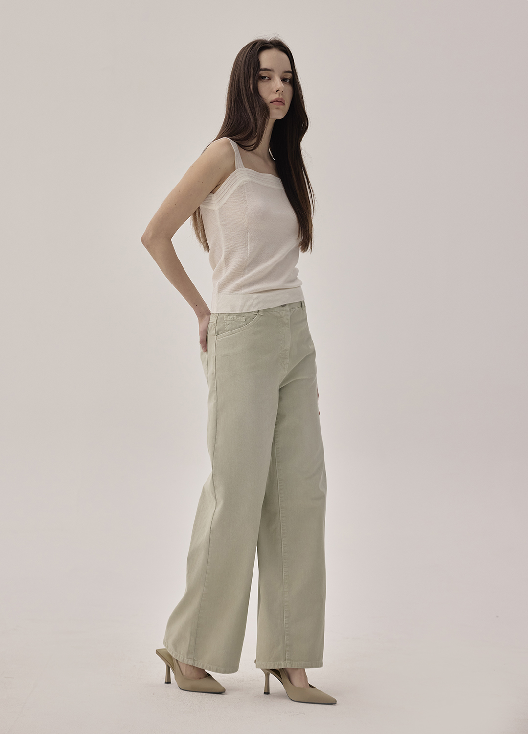 세미 와이드 핏 데님 팬츠_LIGHT KHAKI_7