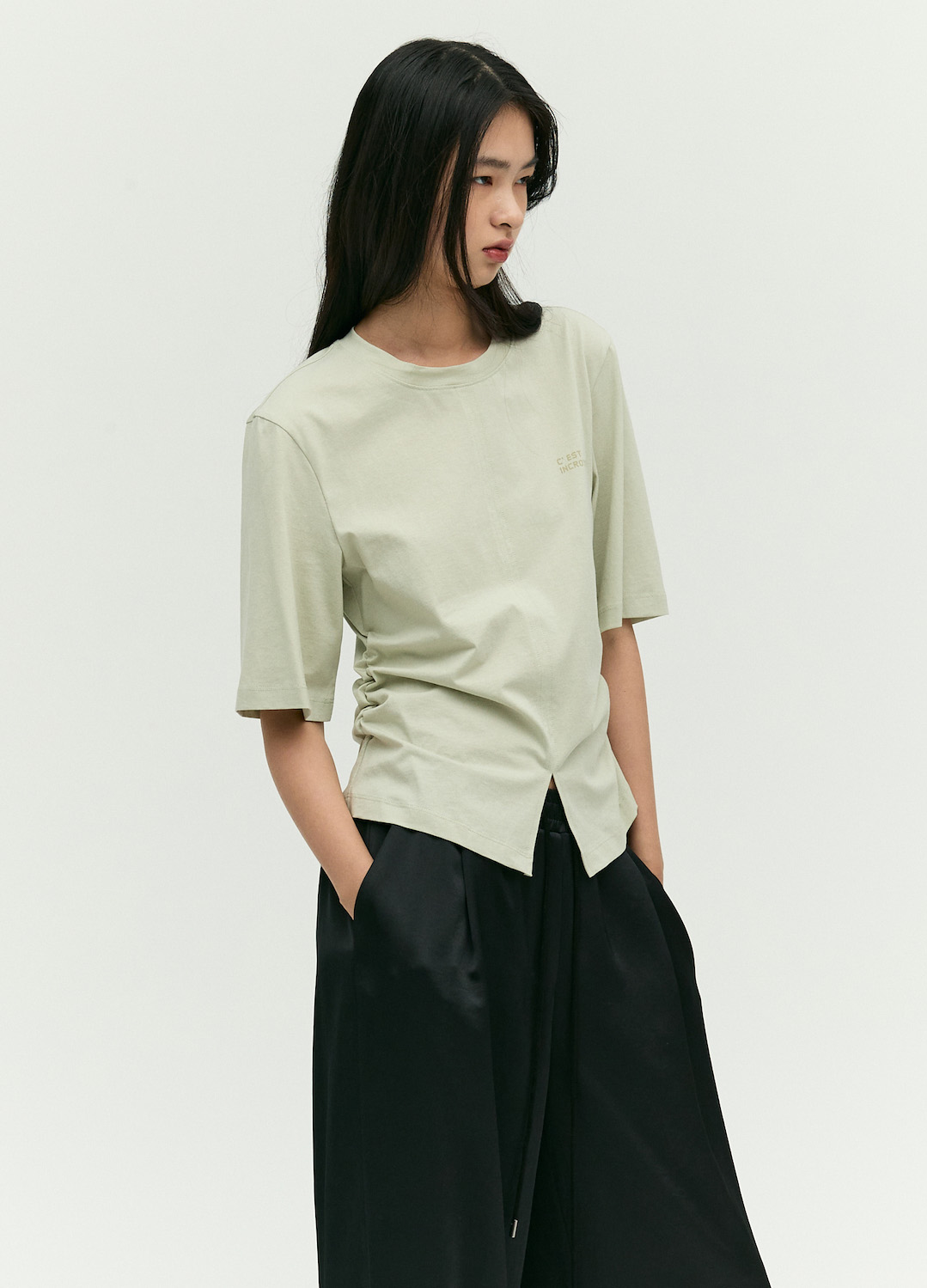 [시즌오프]스트링 디테일 져지 티셔츠_LIGHT KHAKI_5
