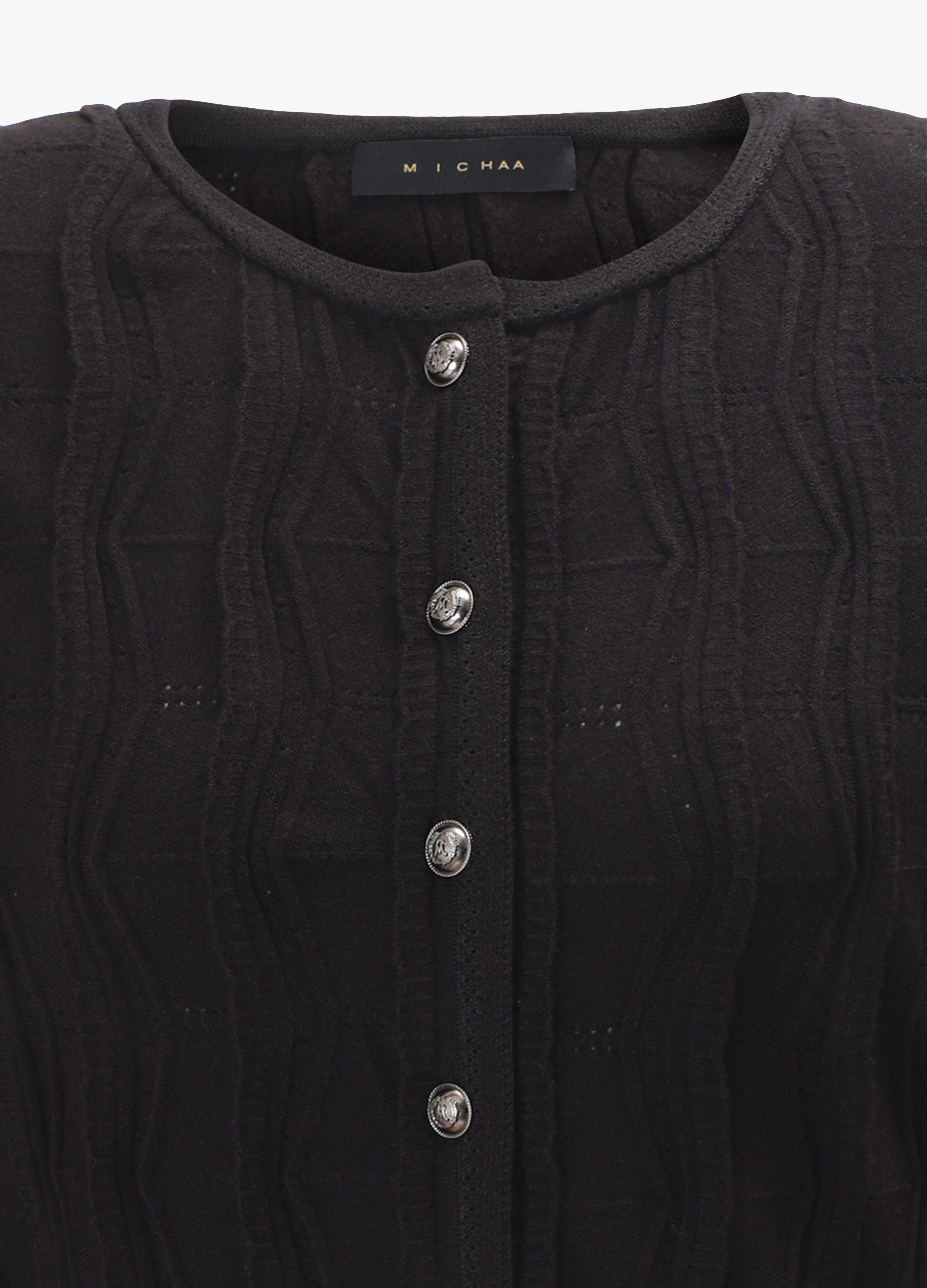 스칼럼 패턴 니트 가디건_BLACK_10