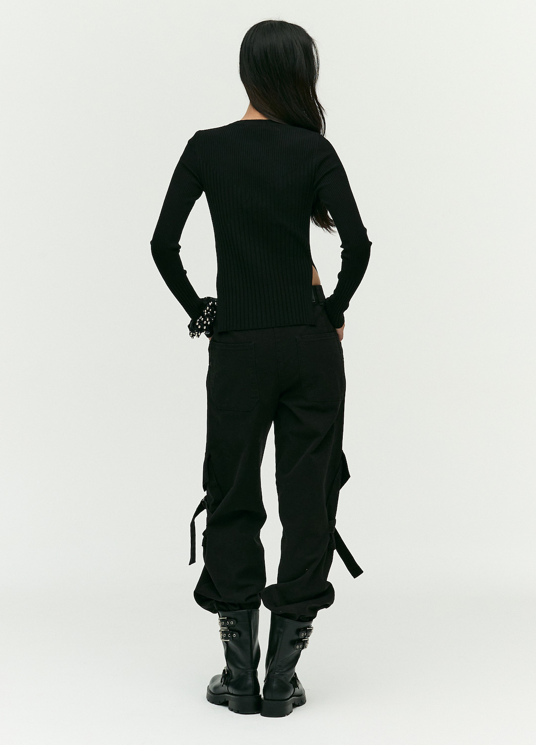 스티치 디테일 아웃포켓 팬츠_BLACK_6