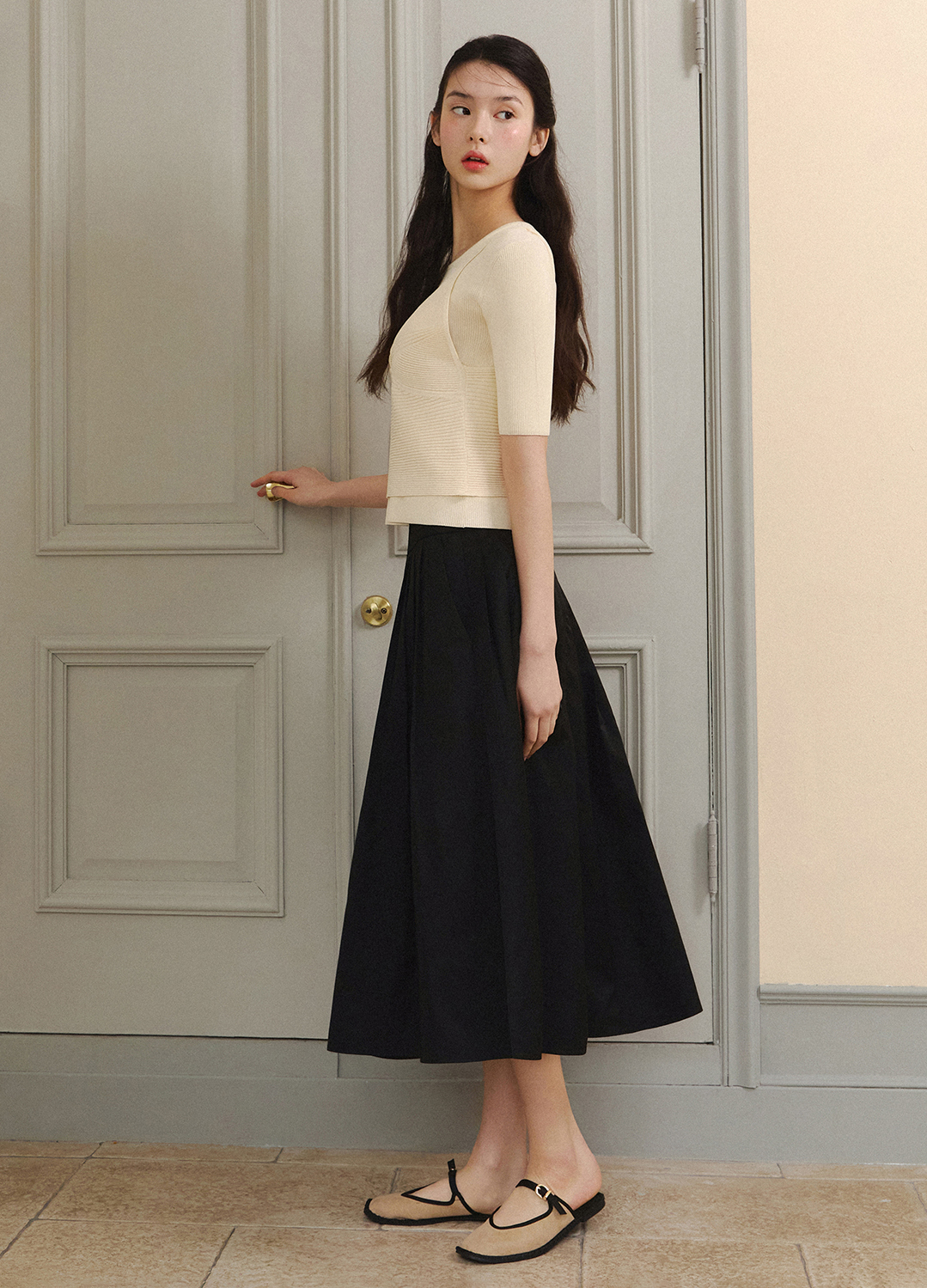 [Exclusive]금속장식 볼륨 롱스커트_BLACK_3