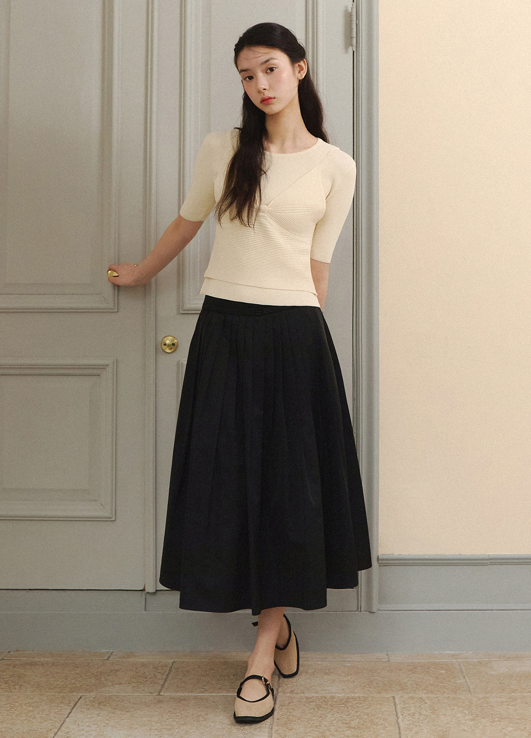 [Exclusive]금속장식 볼륨 롱스커트_BLACK_2