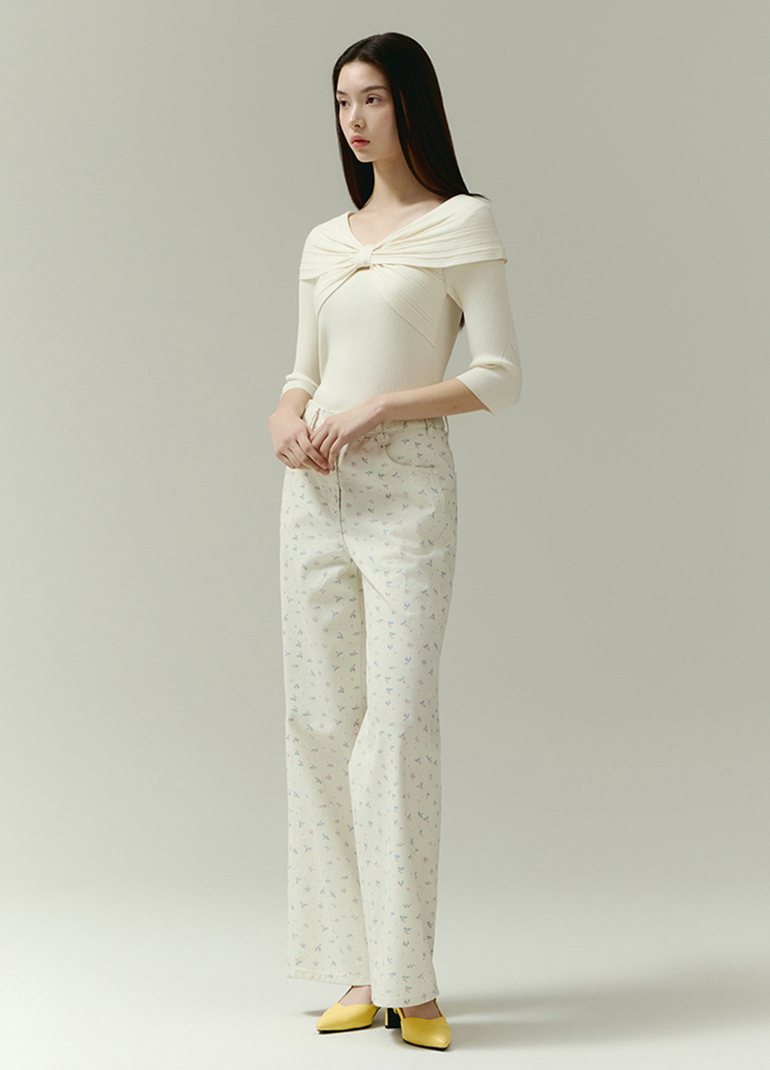 크링클 워싱 와이드 데님 팬츠_IVORY_2