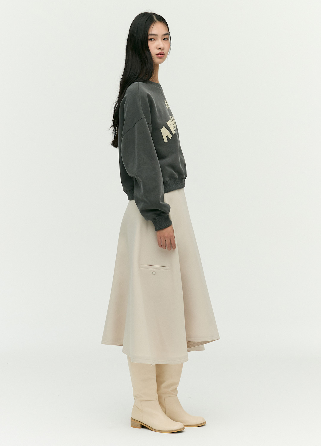 스티치 A라인 밴딩 스커트_LIGHT BEIGE_2