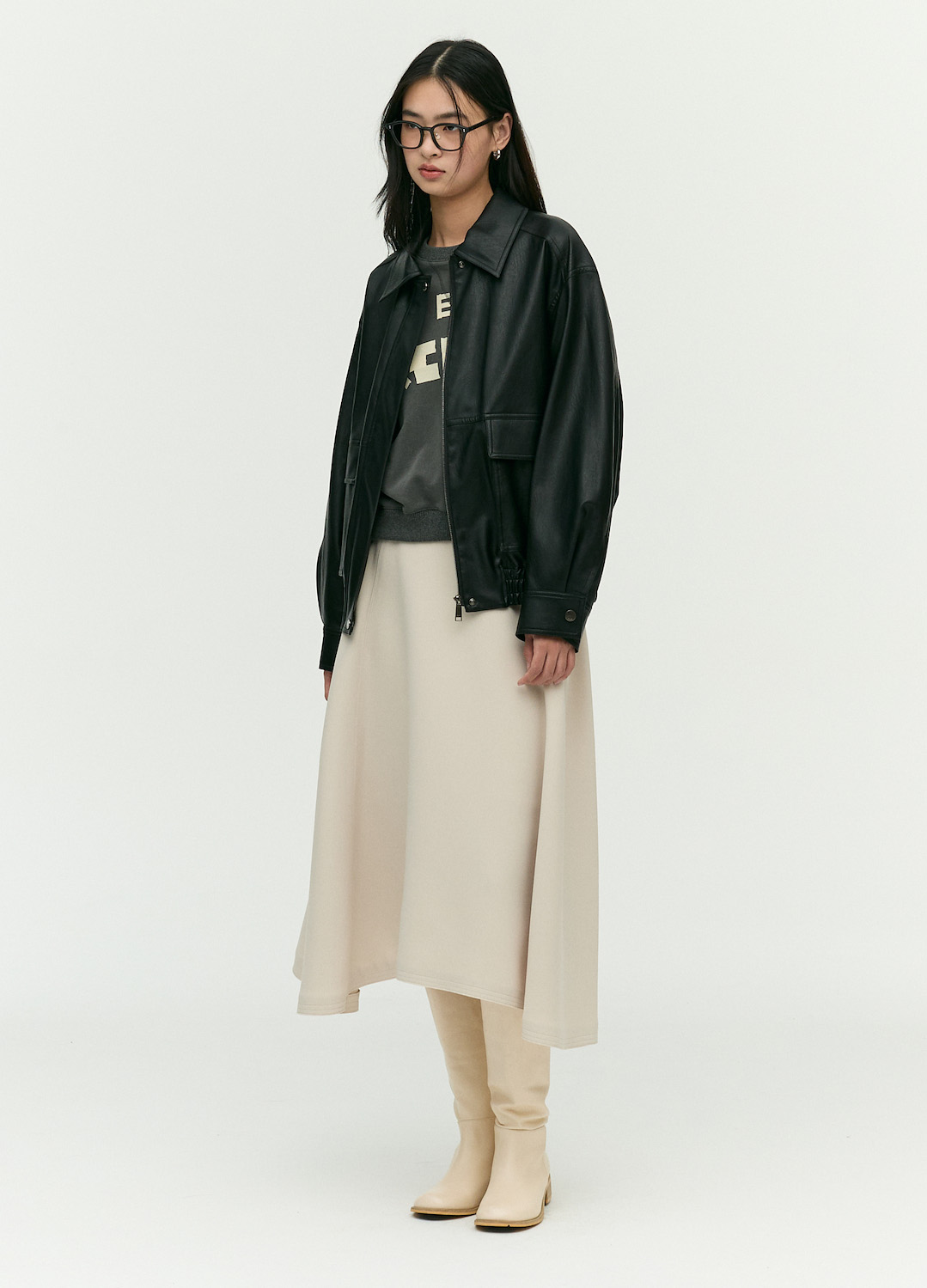 스티치 A라인 밴딩 스커트_LIGHT BEIGE_5