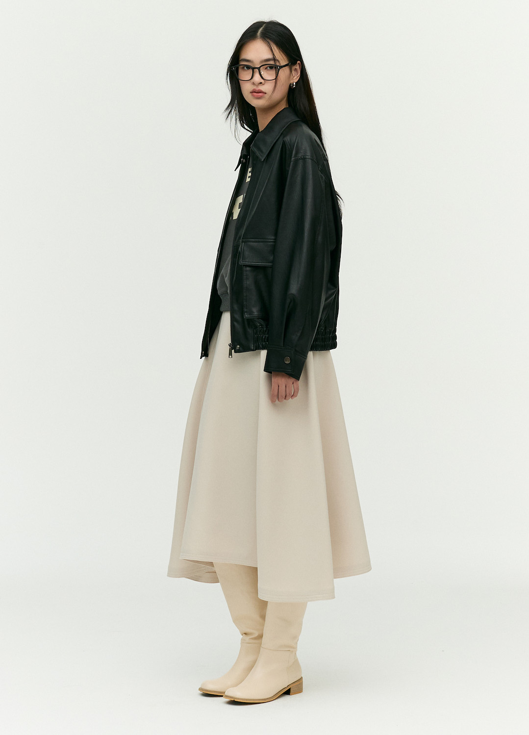 스티치 A라인 밴딩 스커트_LIGHT BEIGE_6