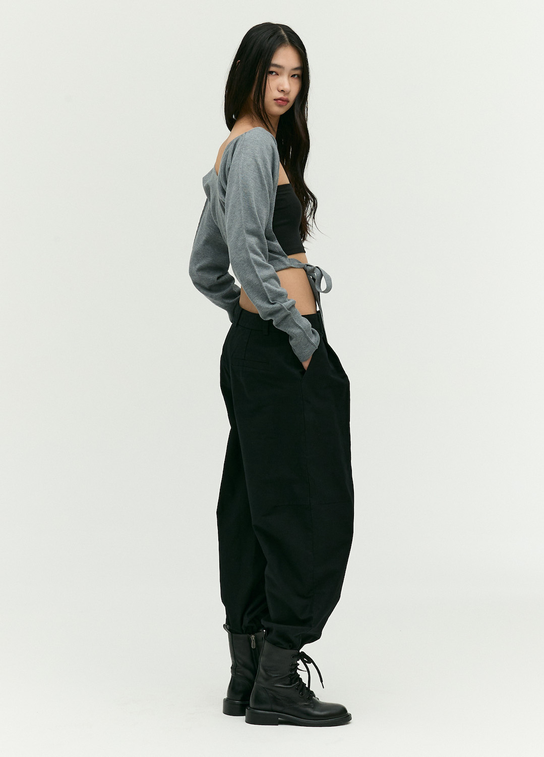 세미 와이드 배기 팬츠_BLACK_1