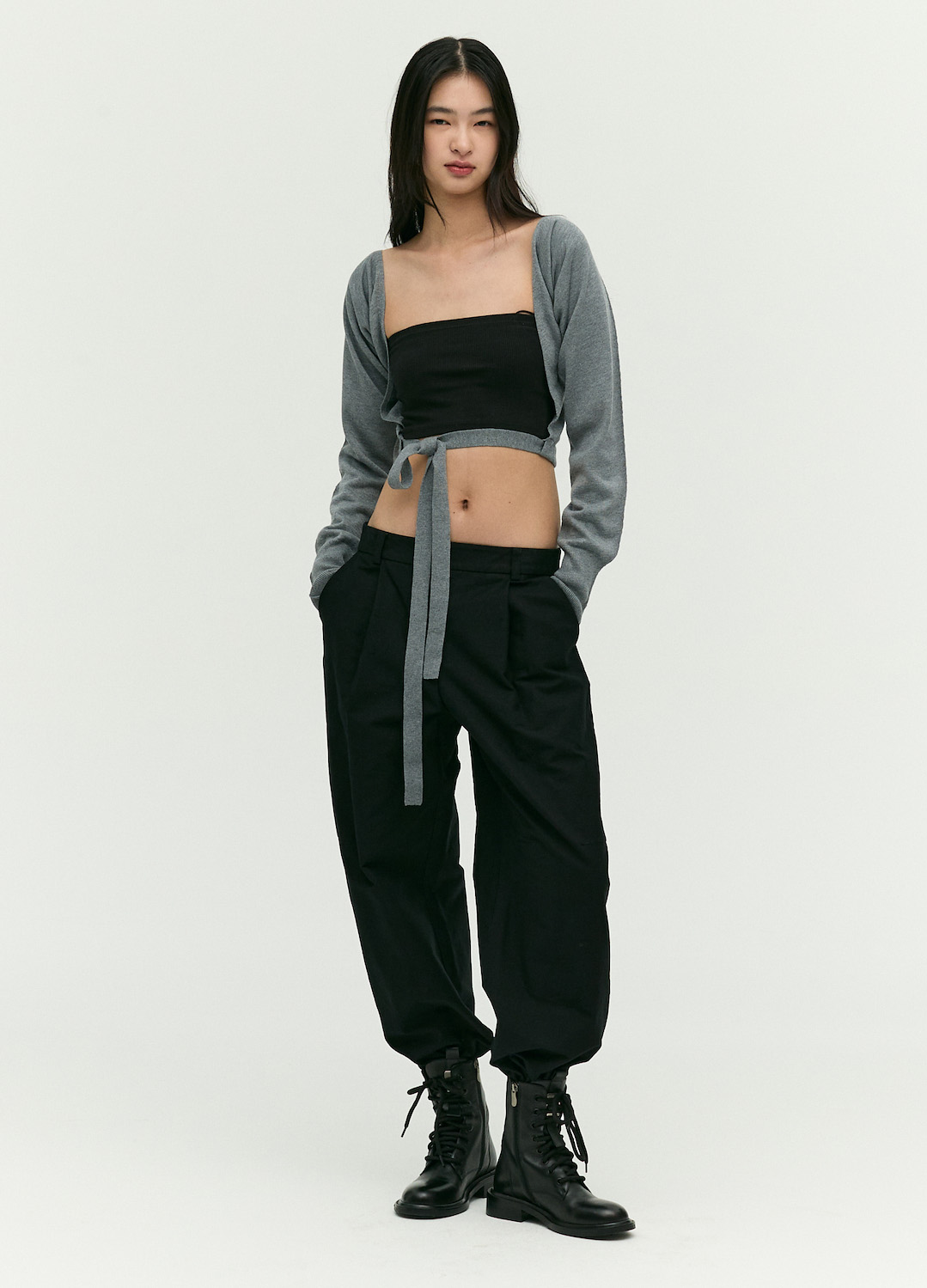 세미 와이드 배기 팬츠_BLACK_2