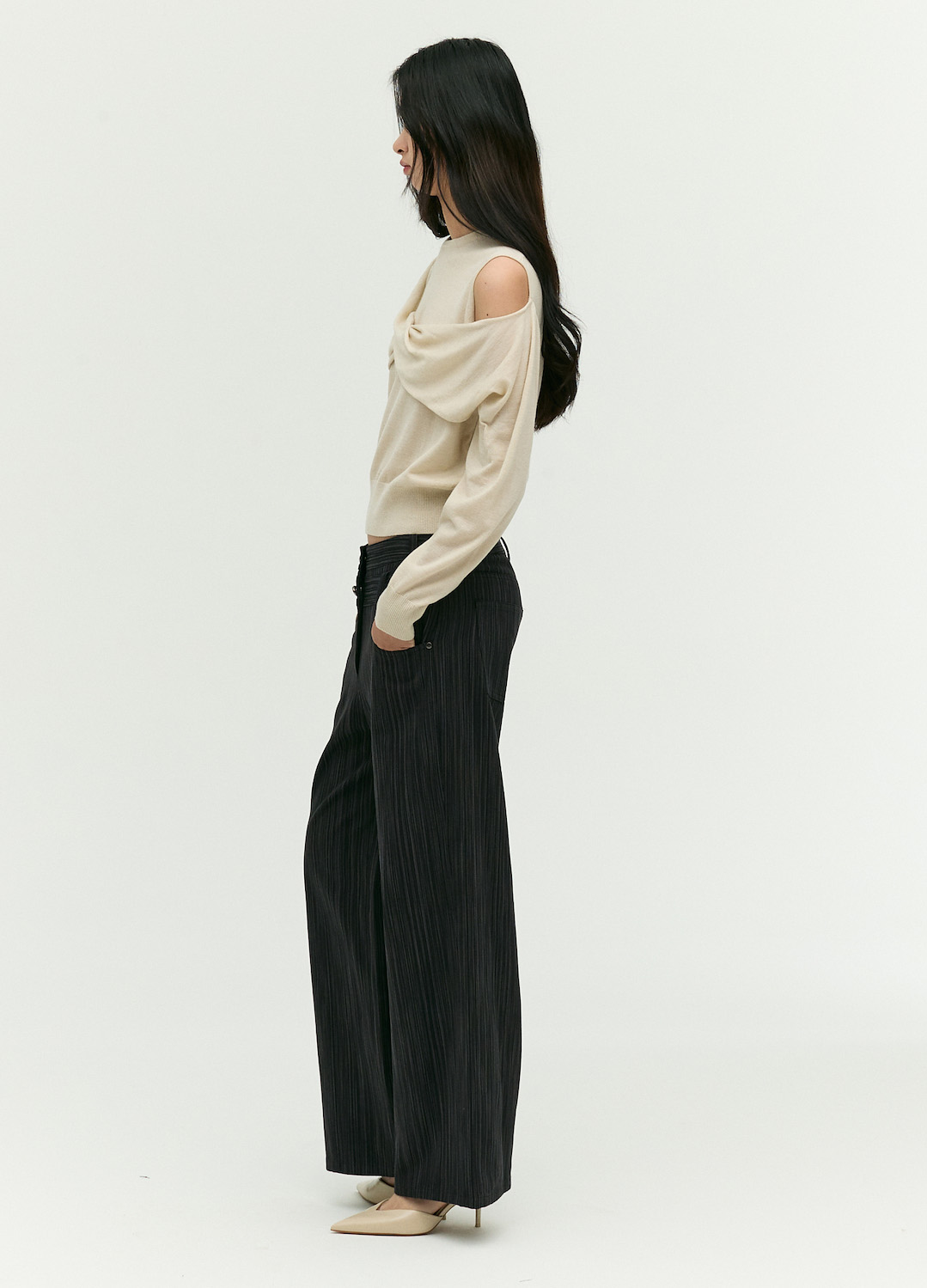 스트라이프 세미 와이드핏 팬츠_BLACK_3