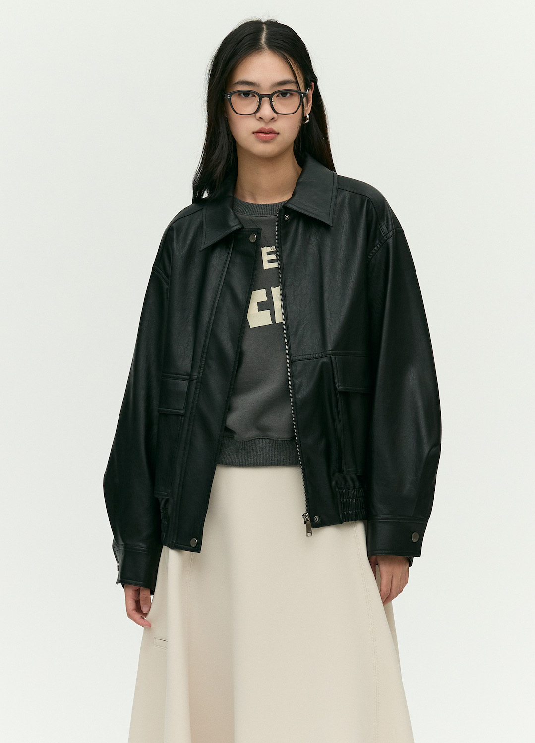 [EXCLUSIVE] 스탠카라 페이크 레더 자켓_BLACK_8