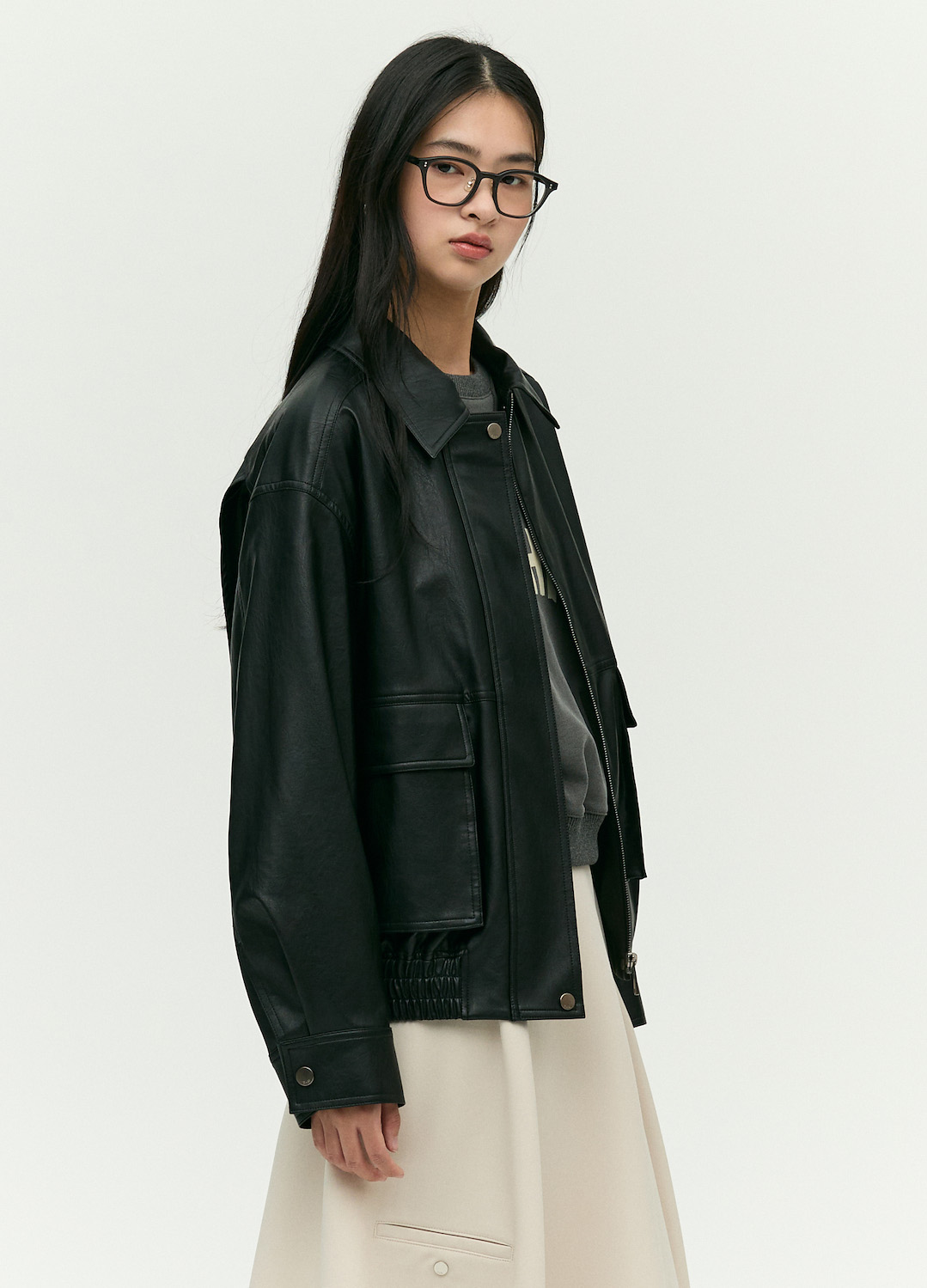 [EXCLUSIVE] 스탠카라 페이크 레더 자켓_BLACK_9