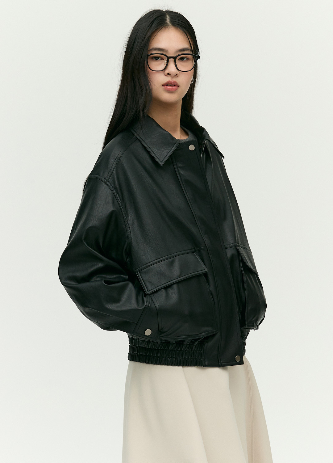 [EXCLUSIVE] 스탠카라 페이크 레더 자켓_BLACK_7