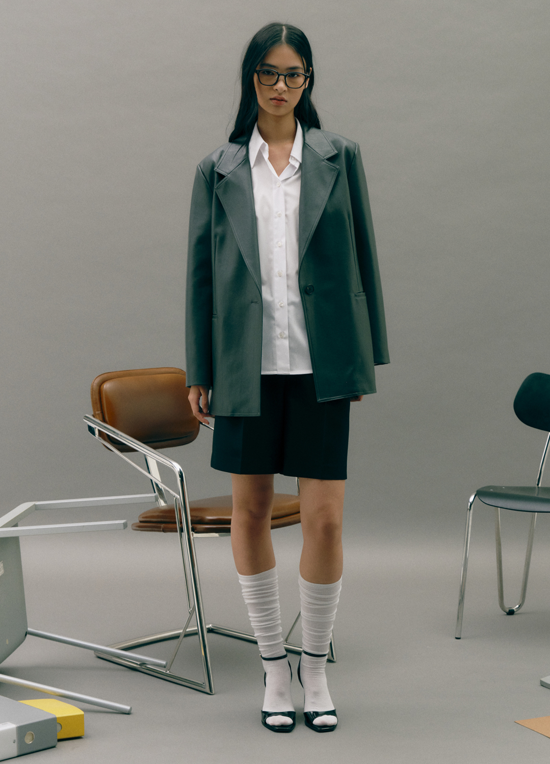 [EXCLUSIVE] 테일러드 페이크 레더자켓_DARK GREY_4