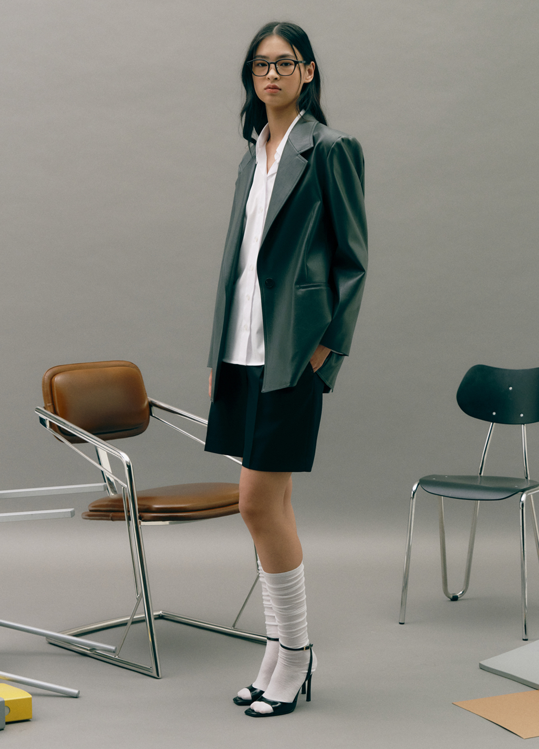 [EXCLUSIVE] 테일러드 페이크 레더자켓_DARK GREY_5